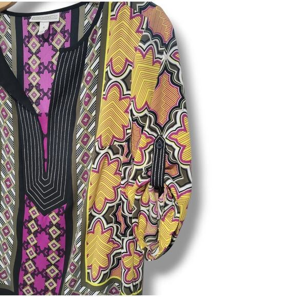 Dana Buchman Women’s Multicolor Batik Print Tunic Blouse Small | Boho Chic - Picture 3 of 9